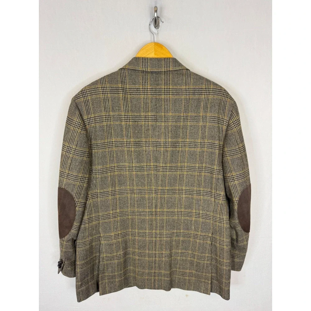 Canali Mens Wool Cashmere Glen Plaid Blazer Elbow Patches Made in Italy 42R